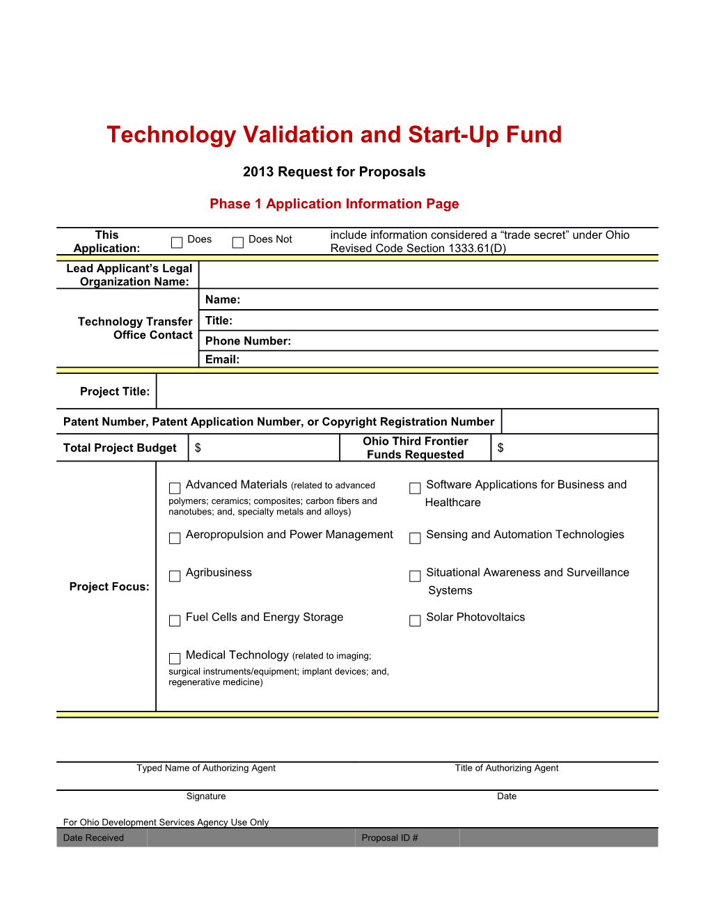 Technology Validation and Start-Up Fund