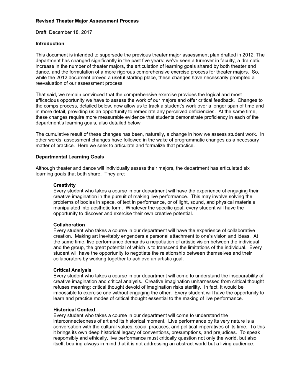 Revised Theater Major Assessment Process