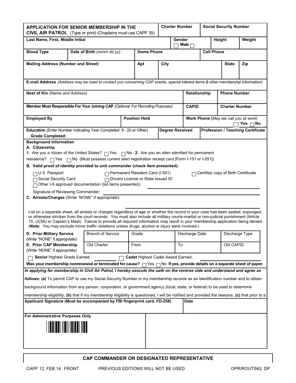 CAP Form 12 - Senior Member Application