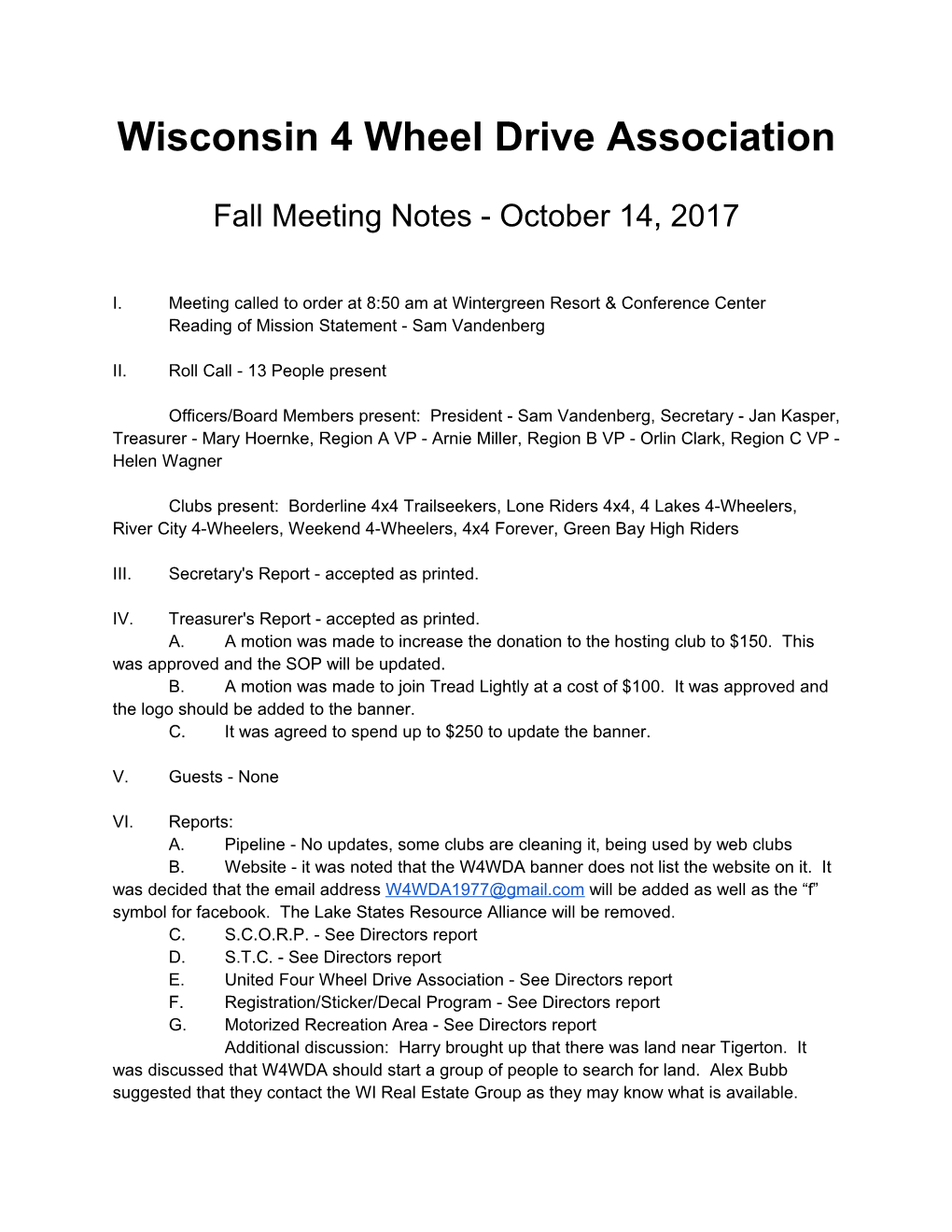 Wisconsin 4 Wheel Drive Association