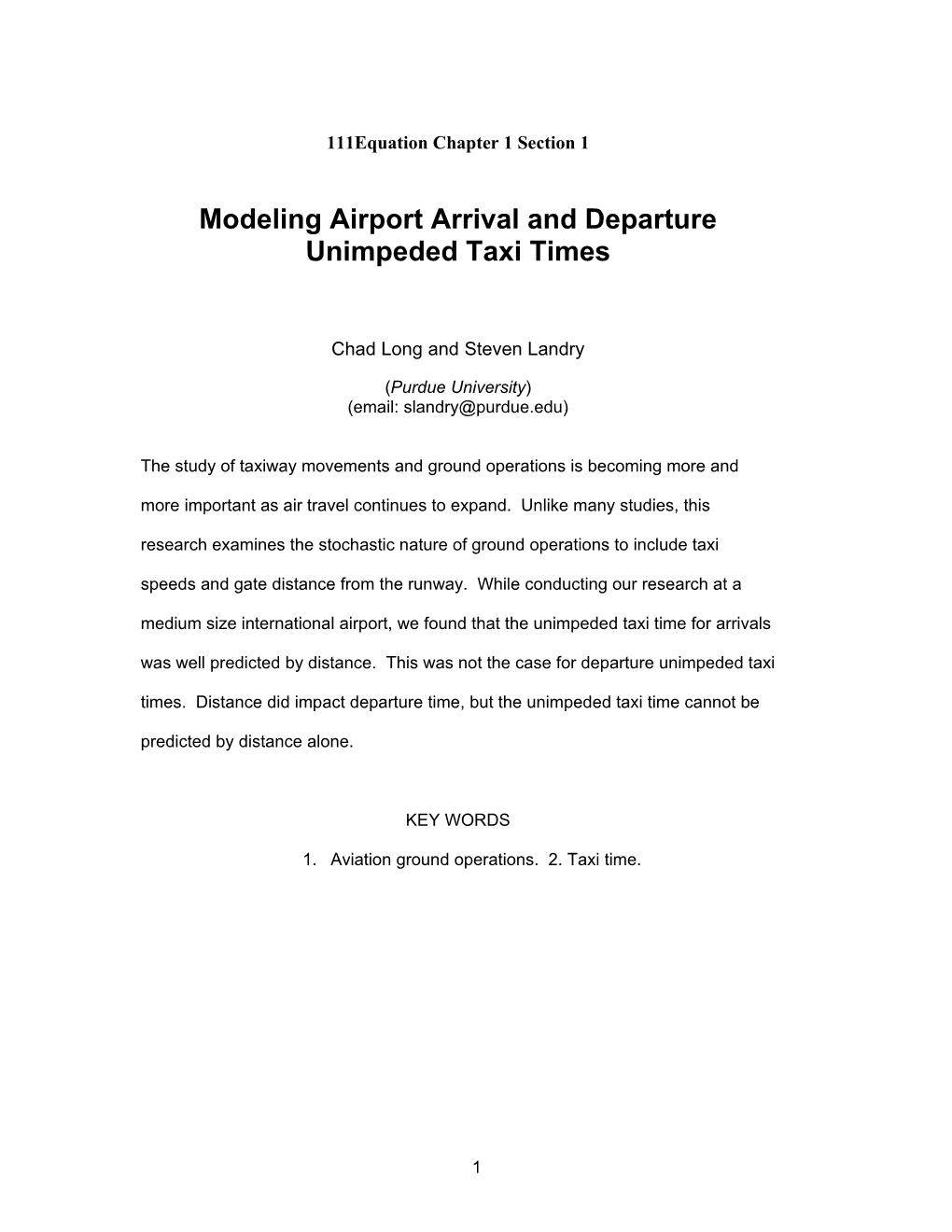 Modelingairport Arrival and Departureunimpeded Taxi Times