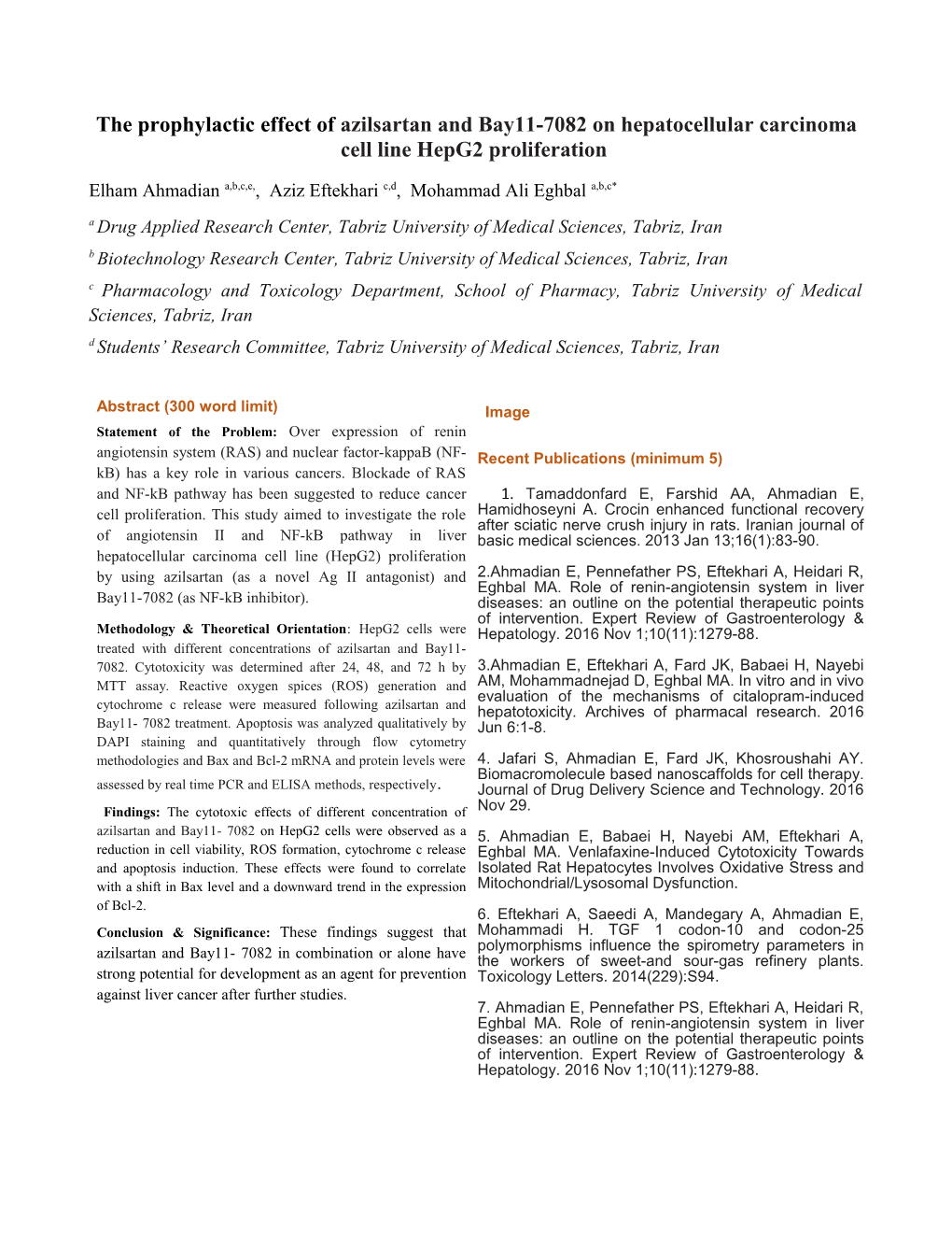 The Prophylactic Effect of Azilsartan and Bay11-7082 on Hepatocellular Carcinoma Cell