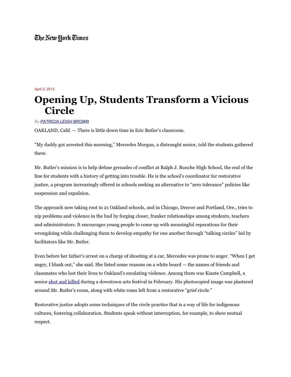 Opening Up, Students Transform a Vicious Circle