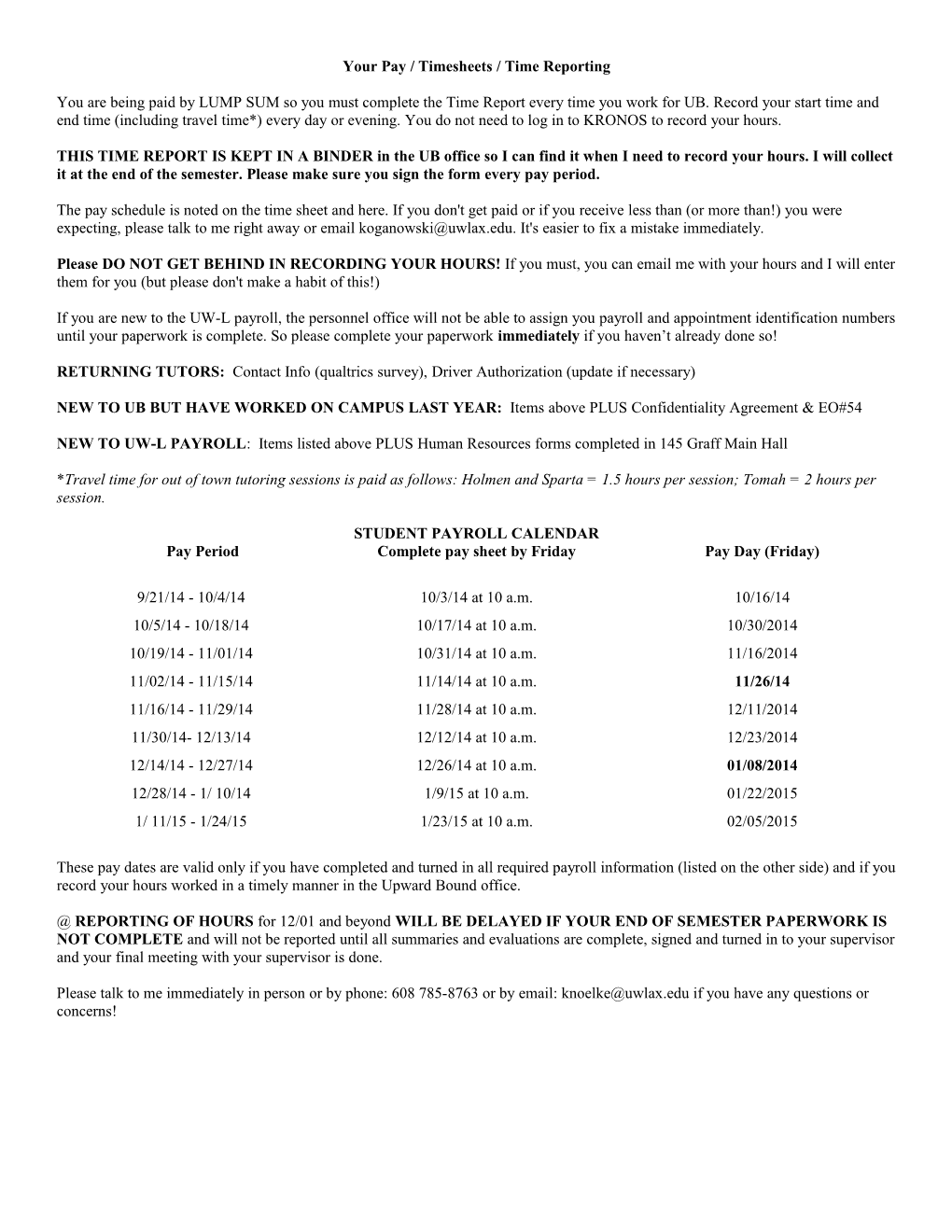 Your Pay / Timesheets / Time Reporting