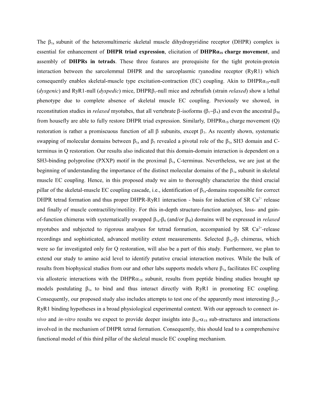 The Β1a Subunit of the Heteromultimeric Skeletal Muscle Dihydropyridinereceptor (DHPR)