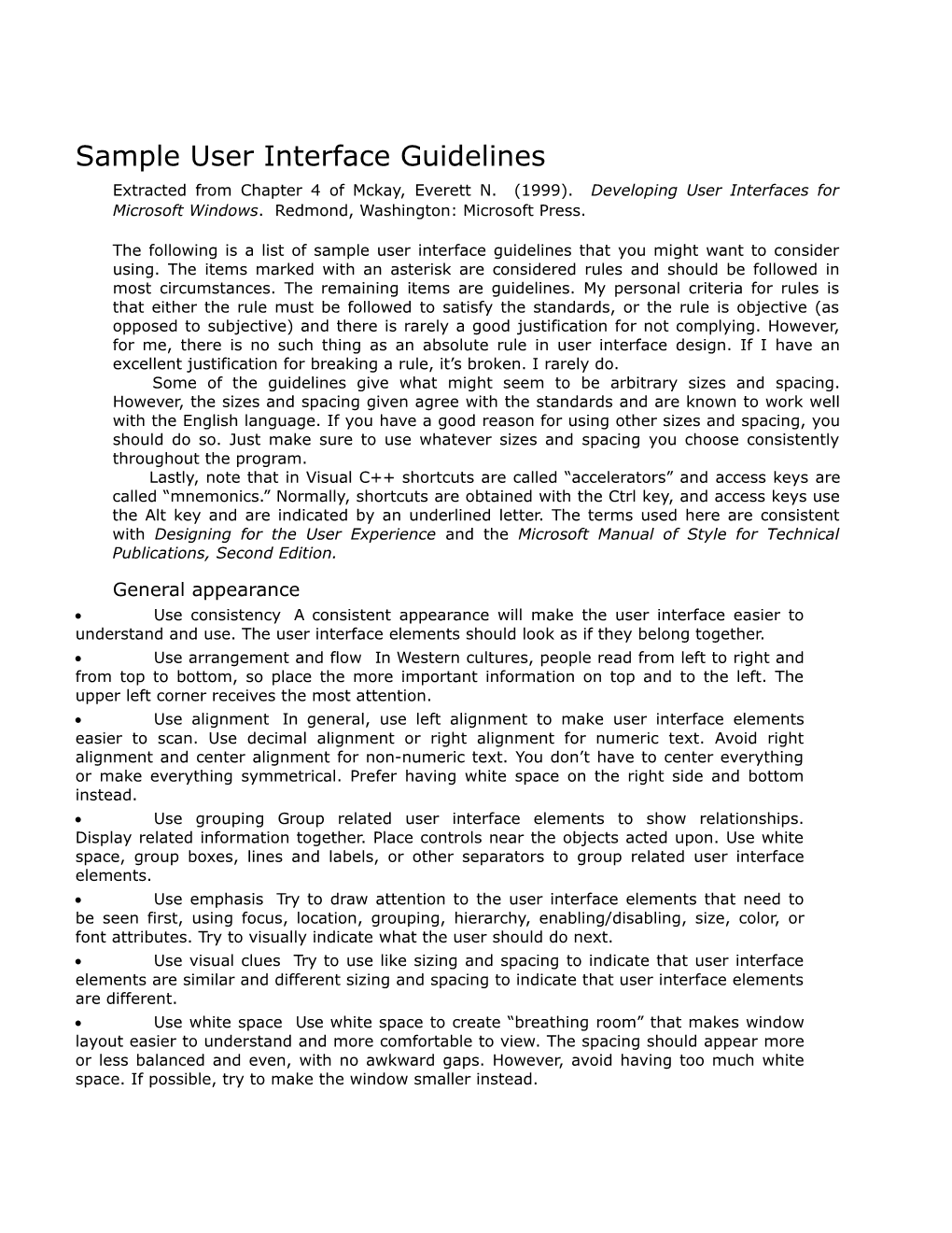 Sample User Interface Guidelines