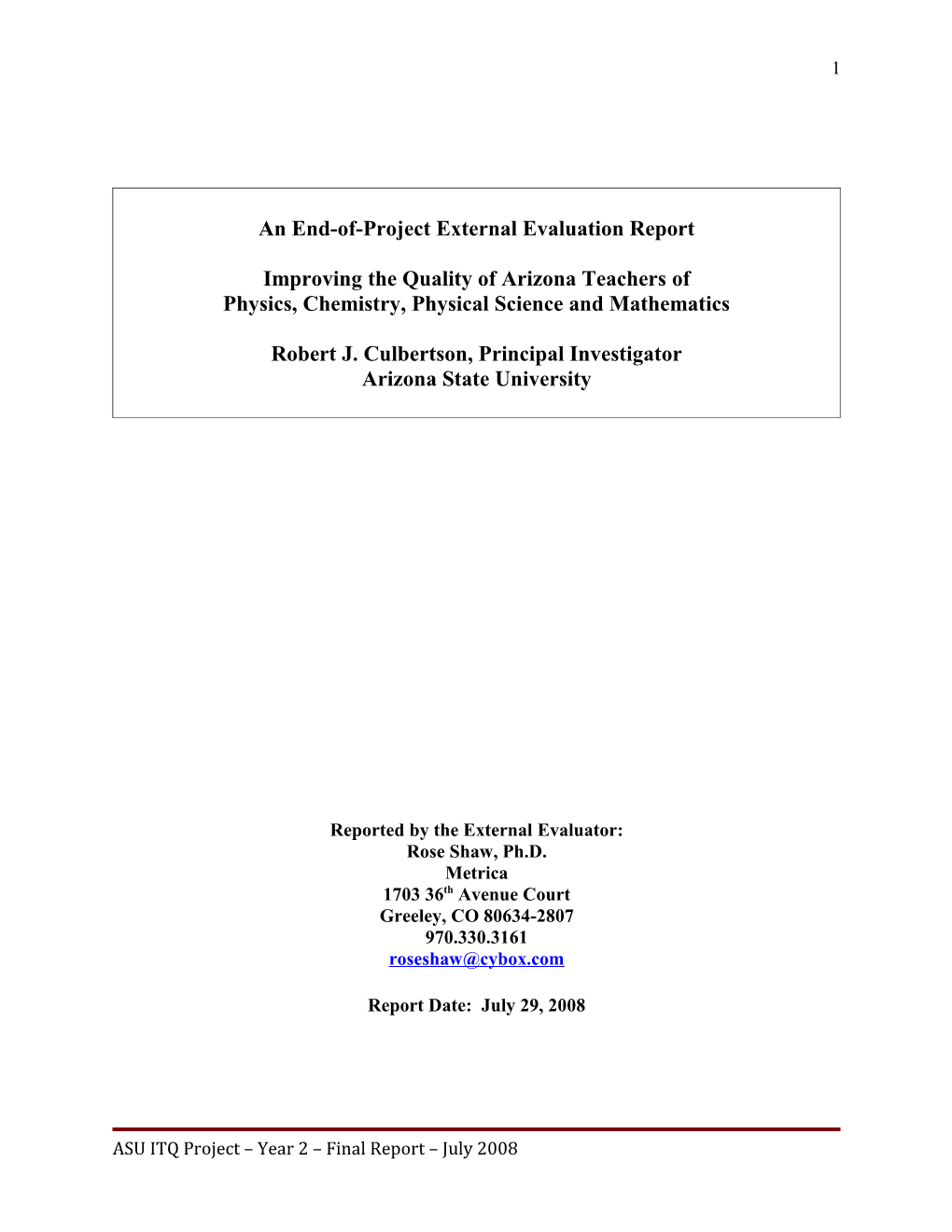 An End-Of-Project External Evaluation Report