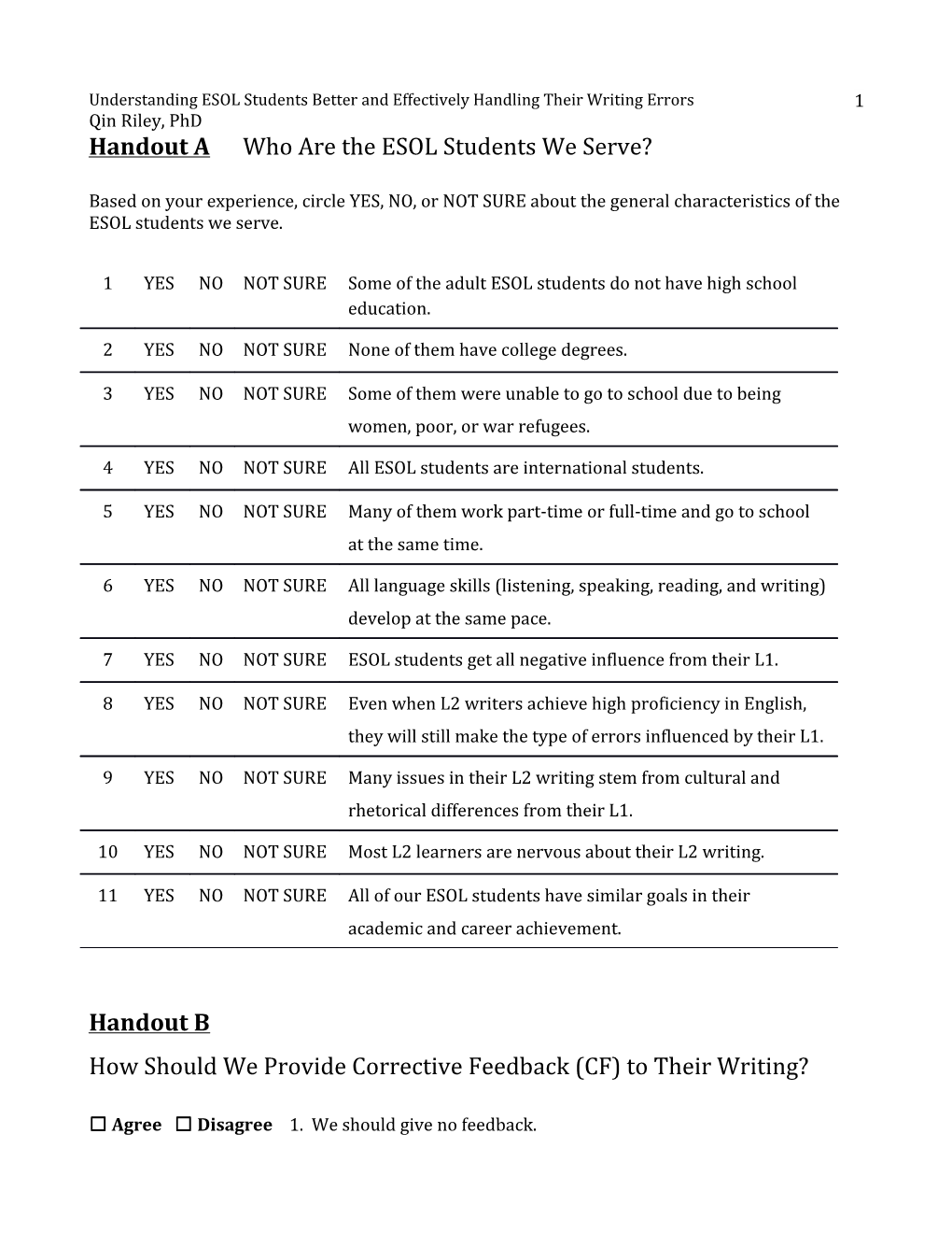 Understanding ESOL Students Better and Effectively Handling Their Writing Errors