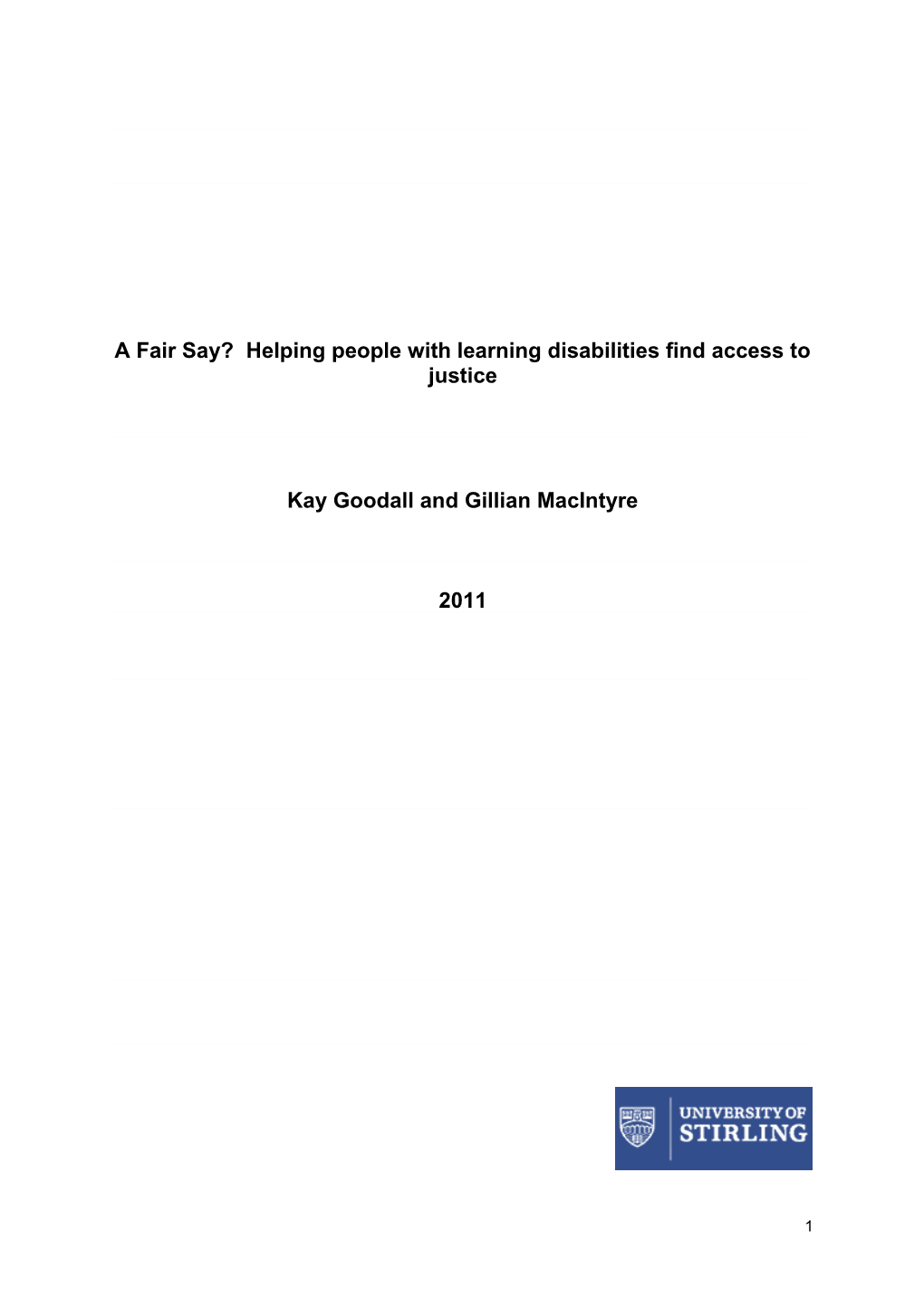 A Fair Say? Helping People with Learning Disabilities Find Access to Justice