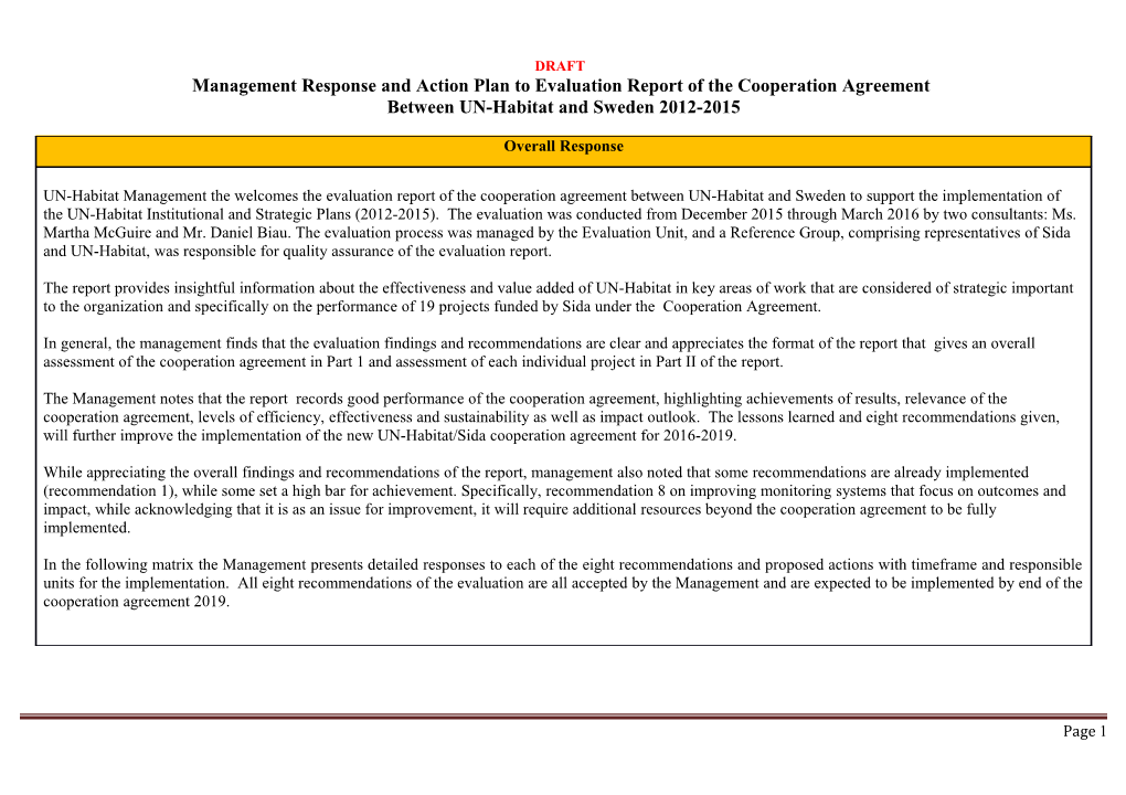 Management Response Template UN-Habitat Evaluation Unit