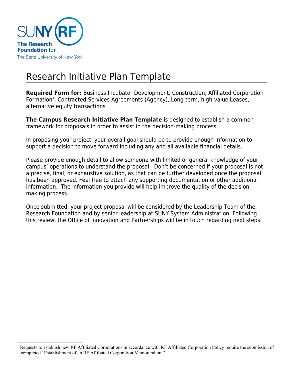 Research Initiative Plan Template