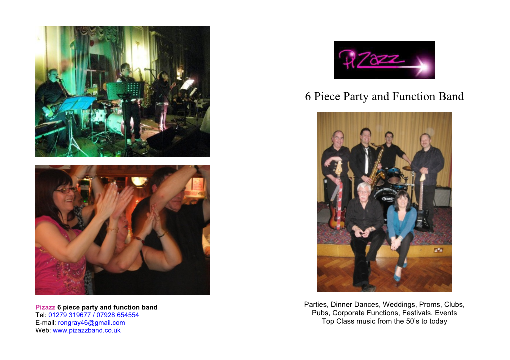 Pizazz 6 Piece Party and Function Band