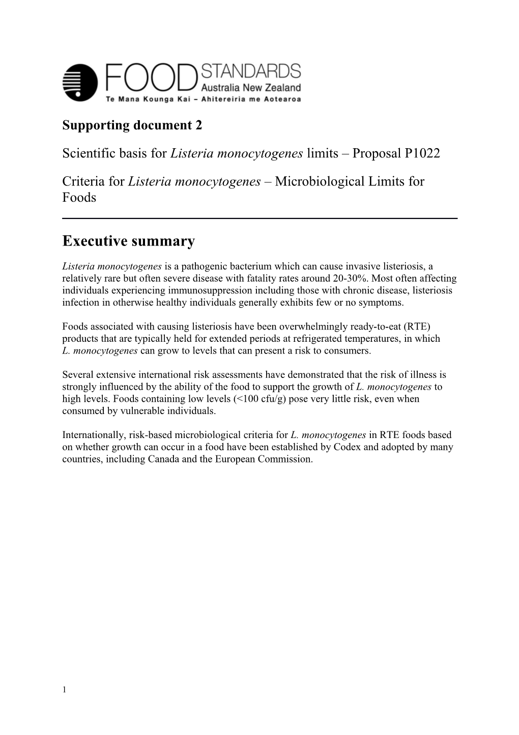 Scientific Basis Forlisteria Monocytogenes Limits Proposal P1022