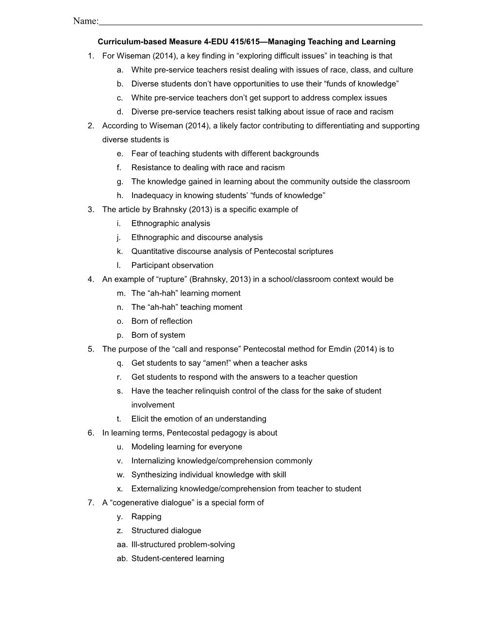 Curriculum-Based Measure 4-EDU 415/615 Managing Teaching and Learning