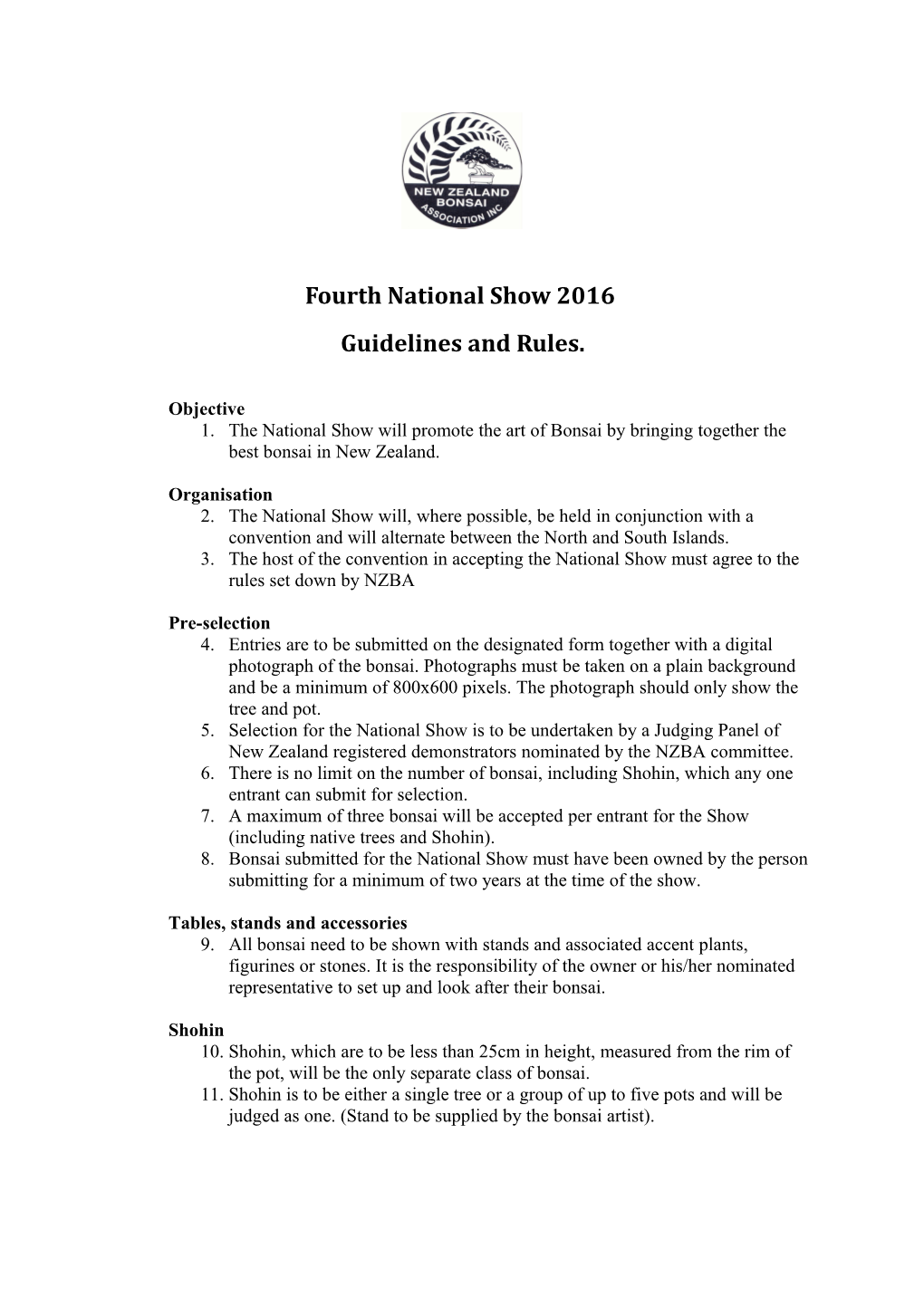 NZBA 1St National Show 2009 Guidelines and Rules