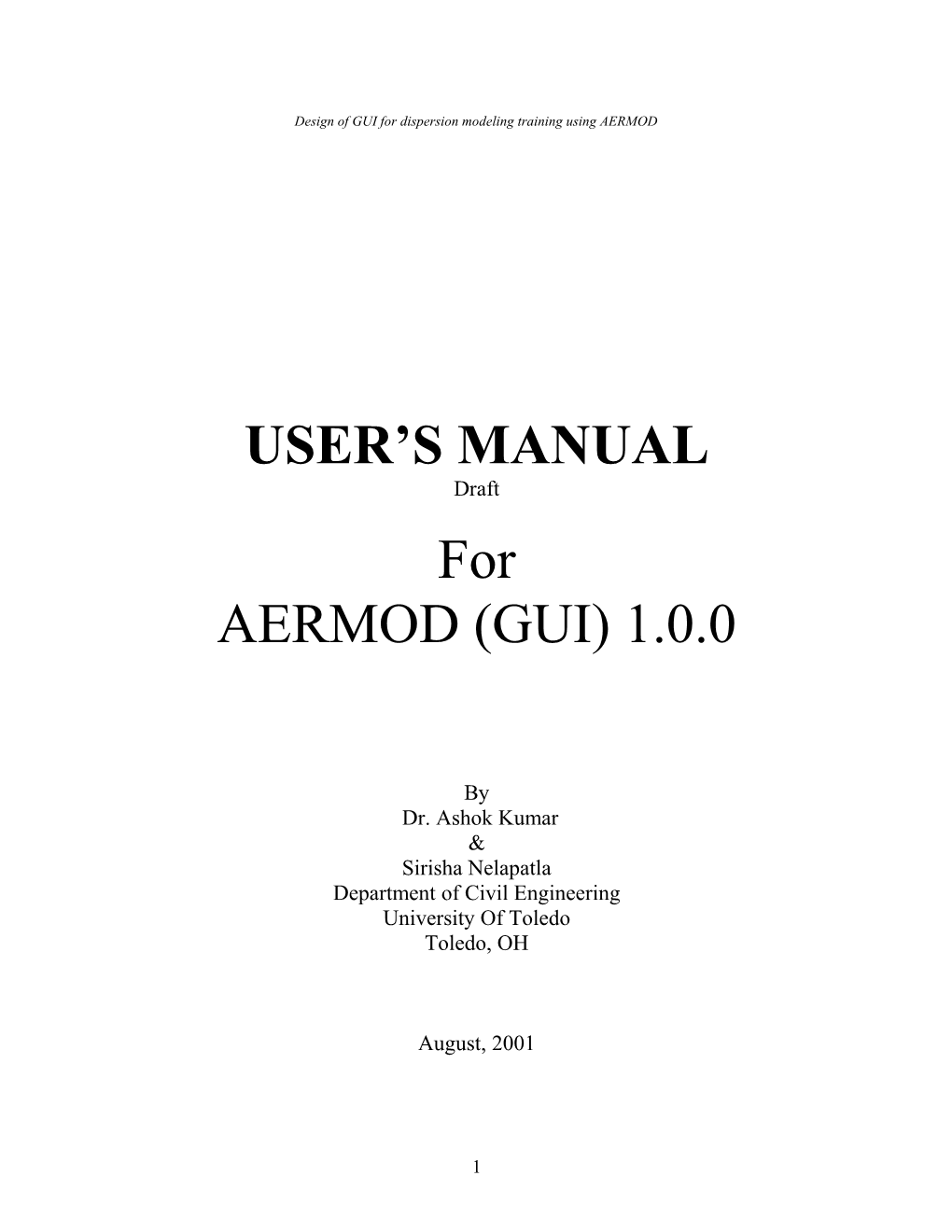 Design of GUI for Dispersion Modeling Training Using AERMOD