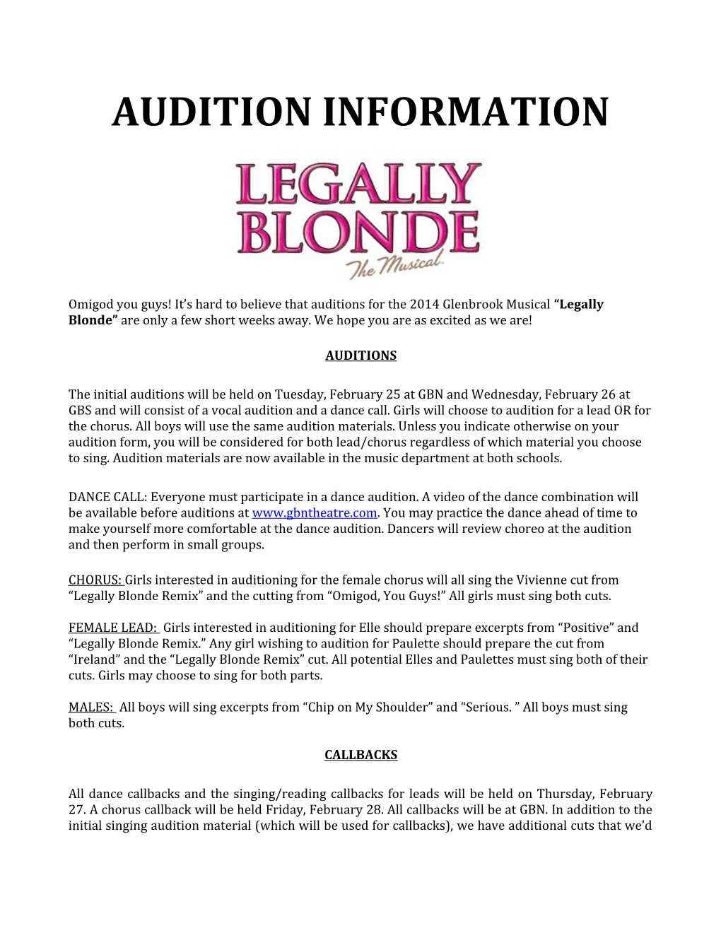 Audition Information