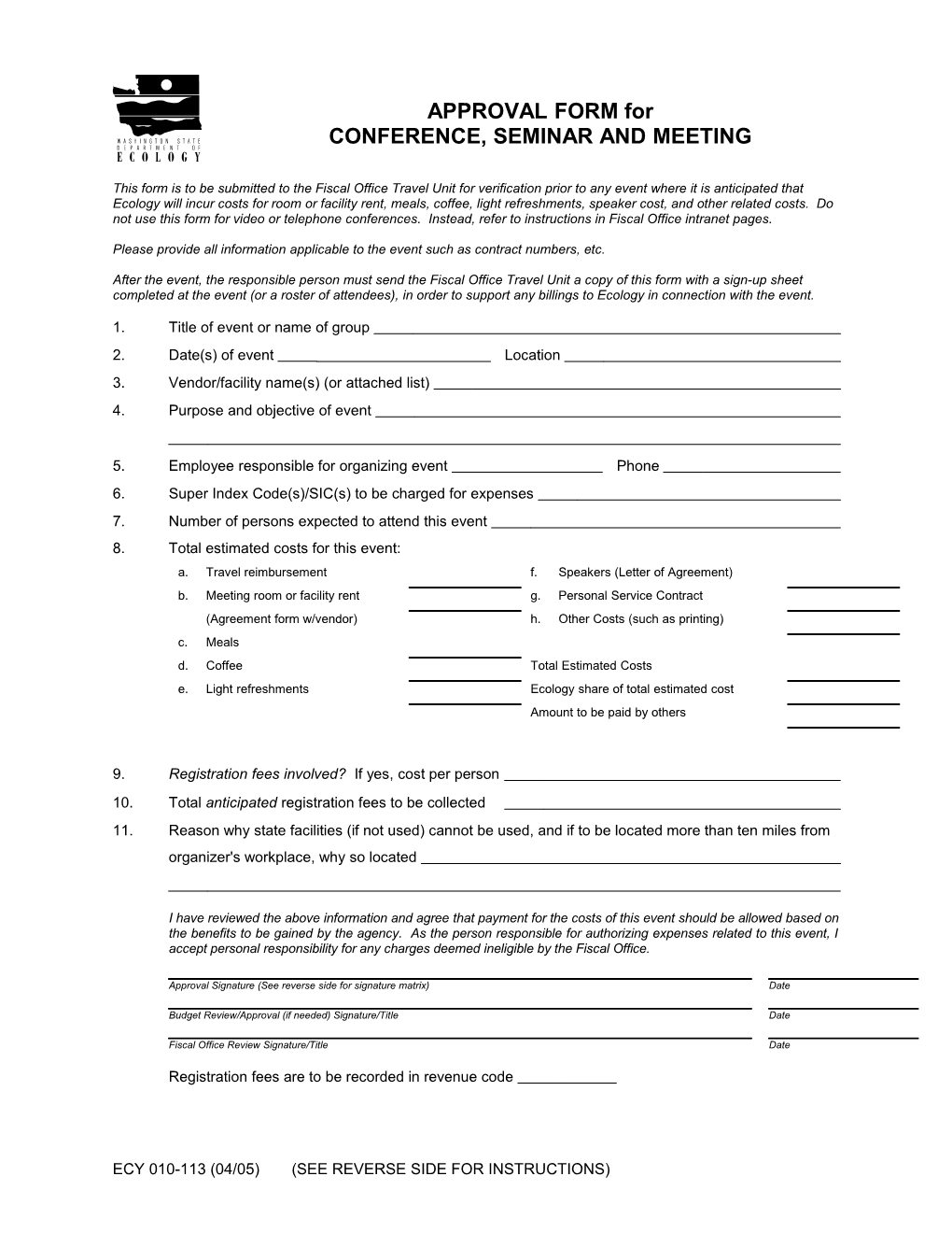 Conference, Seminar & Meeting Approval Form