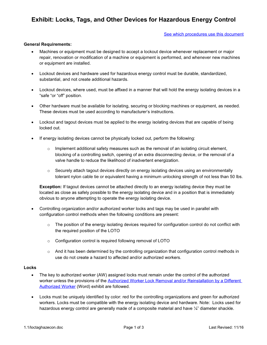 Locks, Tags, and Other Devices for Hazardous Energy Control