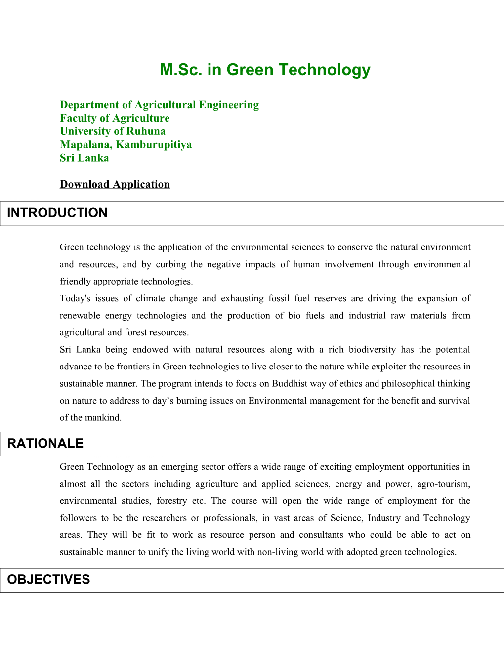M.Sc. in Green Technology