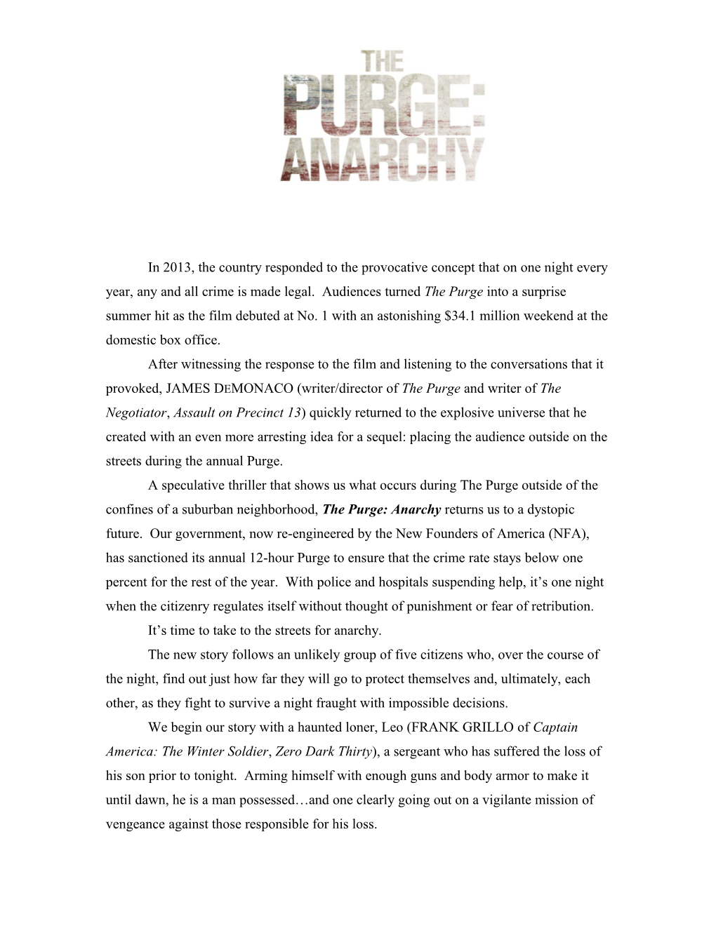 The Purge: Anarchy Production Information 1