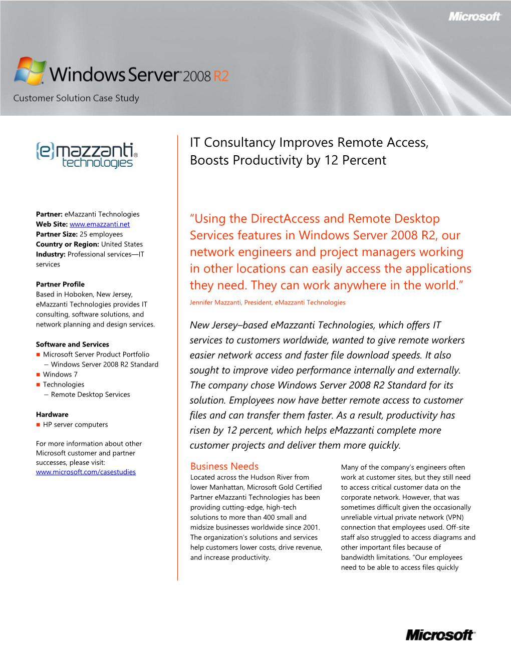 Metia 2008 Product IT Consultant Improves Remote Access, Boosts Productivity by 12 Percent
