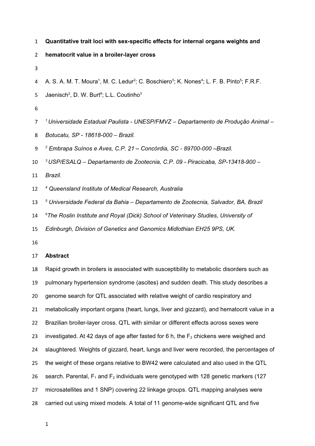 Quantitative Trait Loci with Sex-Specific Effects for Internal Organs Weightsand Hematocrit