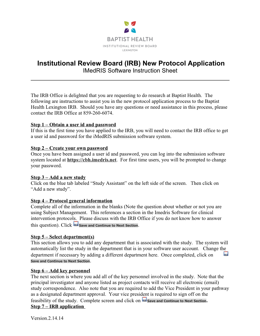 Institutional Review Board (IRB) New Protocol Application