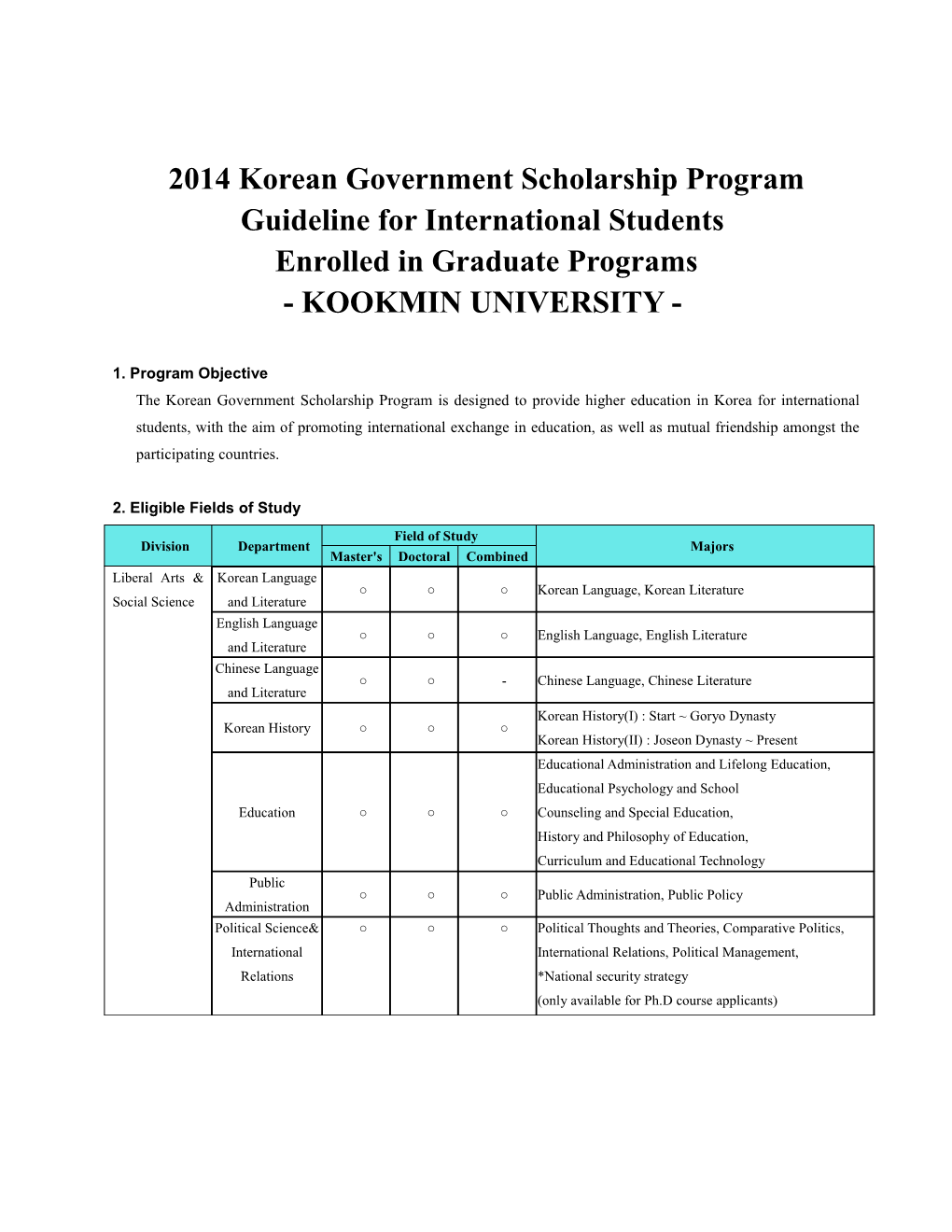 2014Korean Government Scholarship Program