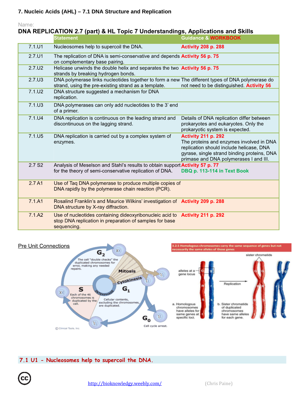 DNA REPLICATION 2.7 (Part) & HL Topic 7Understandings, Applications and Skills