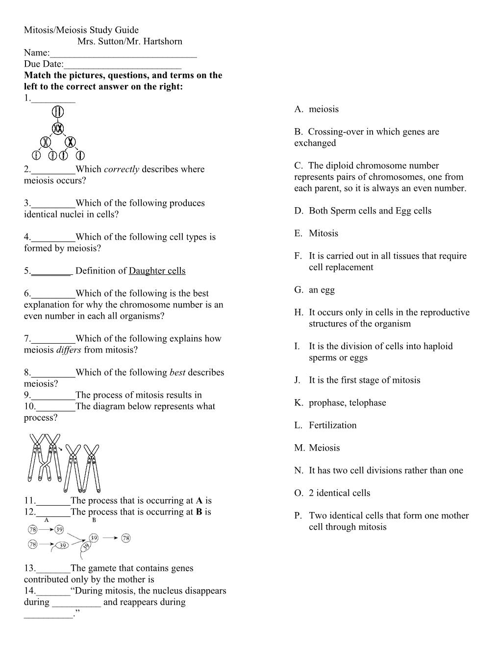 Mitosis/Meiosis Study Guide