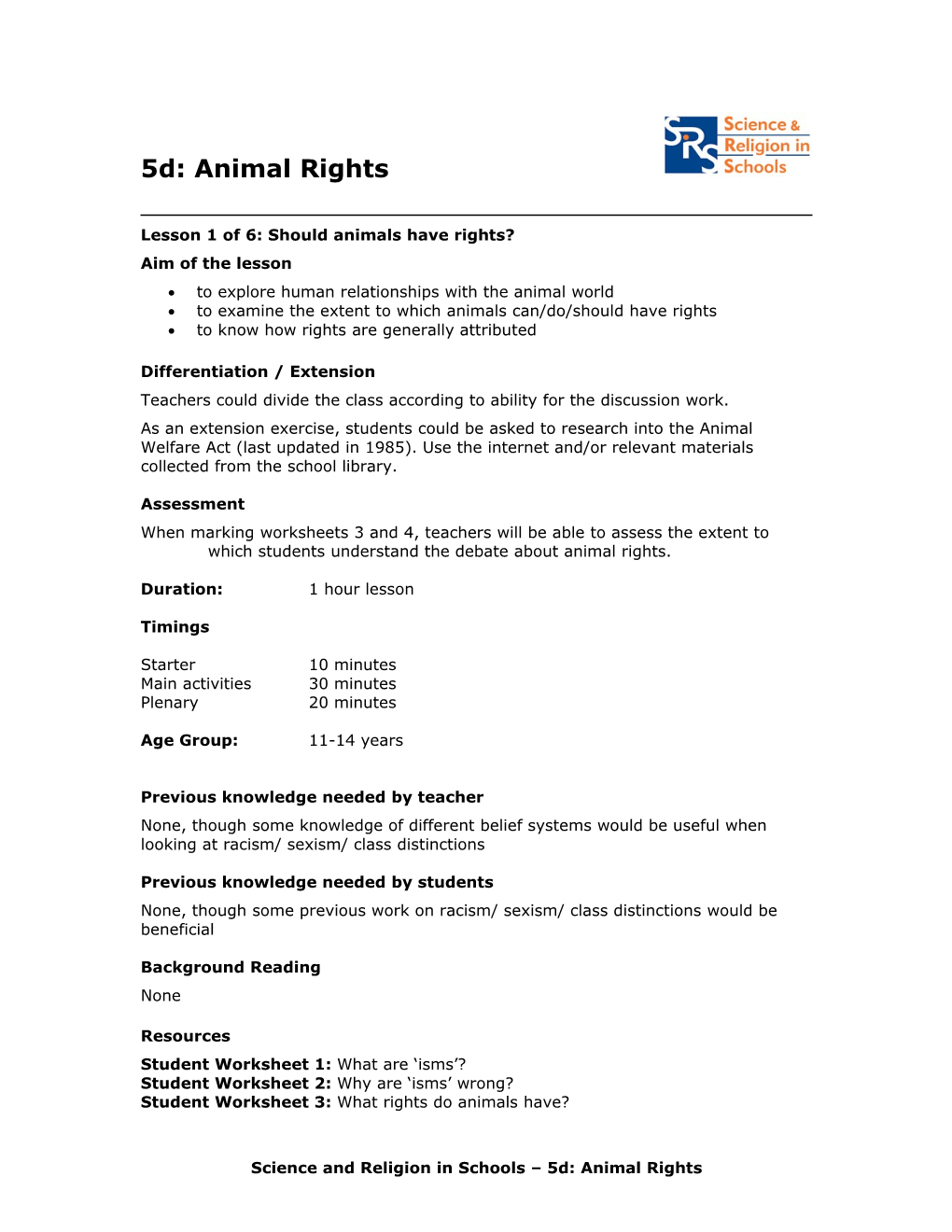Lesson 1 of 6: Should Animals Have Rights?