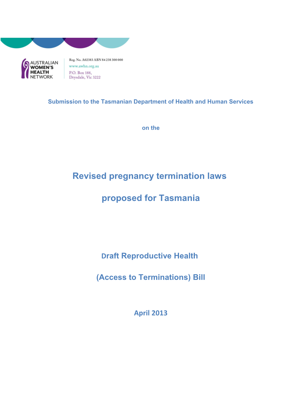 Submission to the Tasmanian Department of Health and Human Services