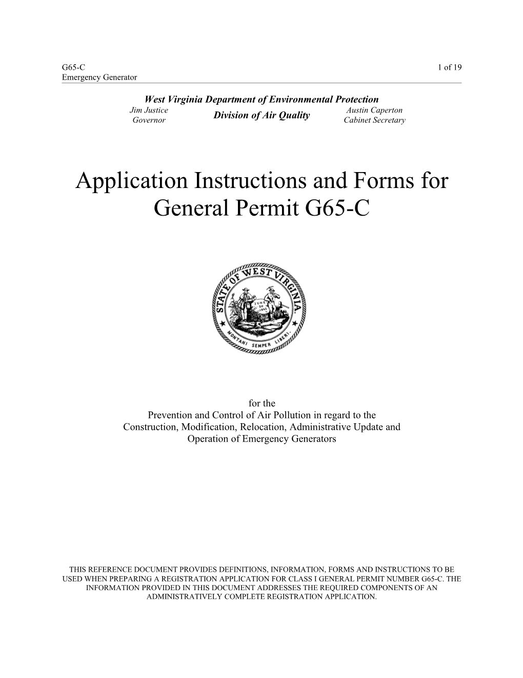 Application Instructions and Forms for General Permit G65-C