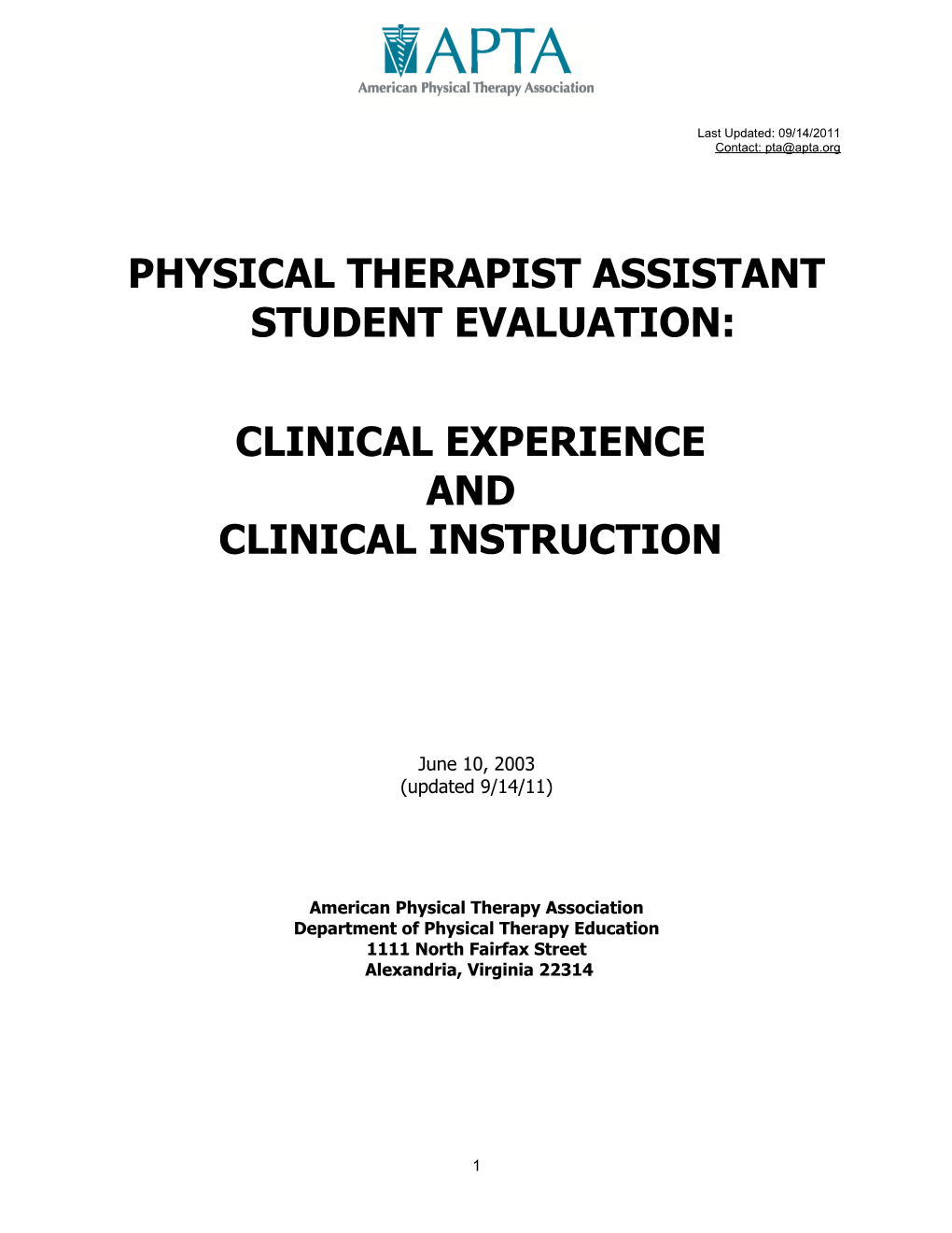 Physical Therapist Assistant Student Evaluation