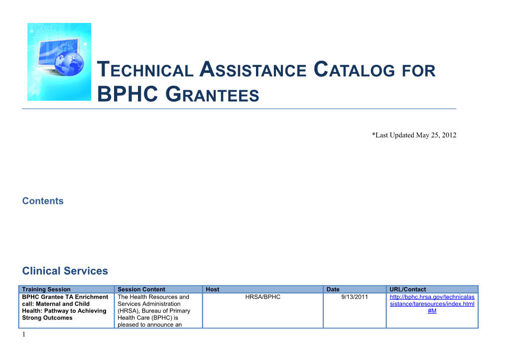 Technical Assistance Catalog for BPHC Grantees