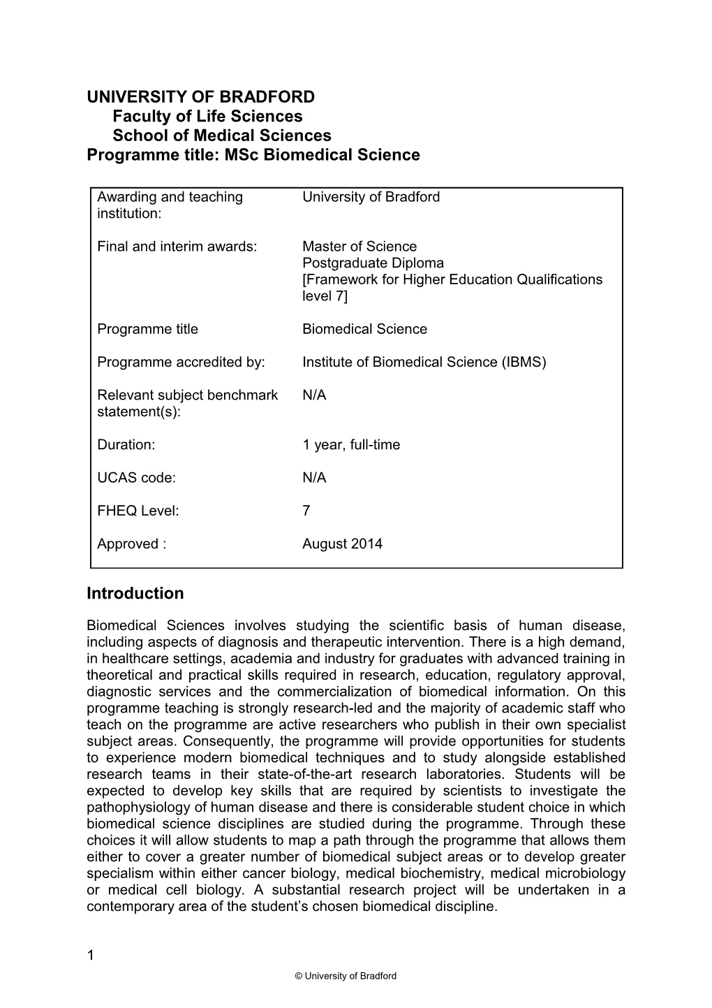 UNIVERSITY of Bradfordfaculty of Life Sciencesschool of Medical Sciences