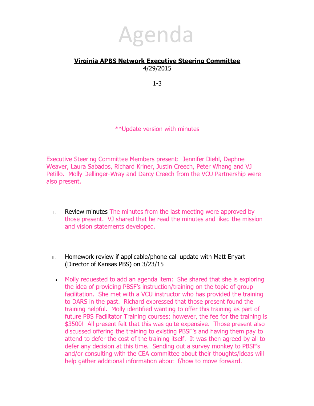 Virginia APBS Network Executive Steering Committee