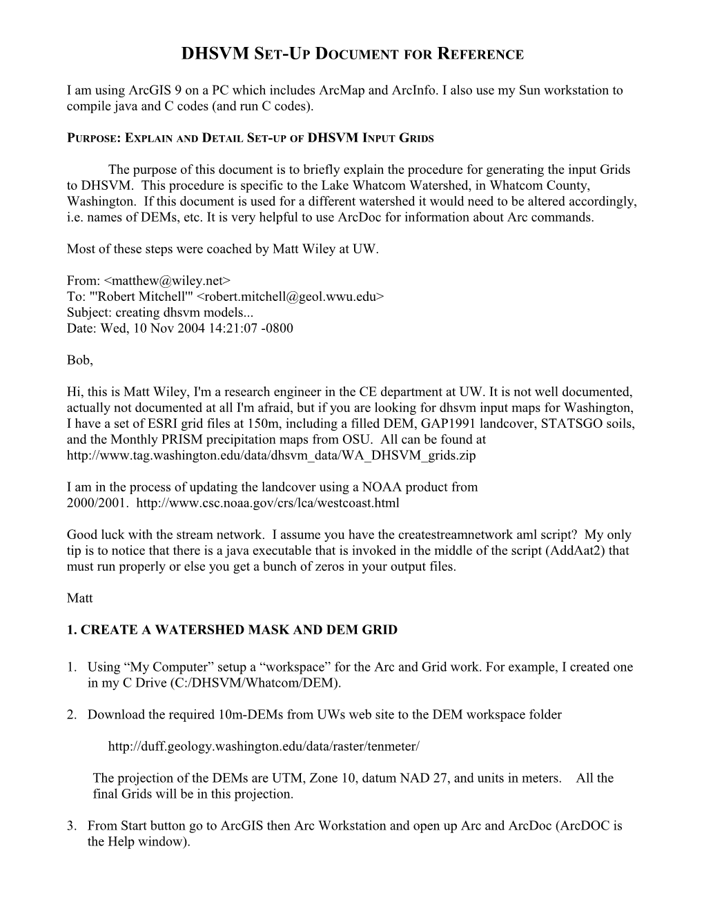 DHSVM Set-Up Document for Reference