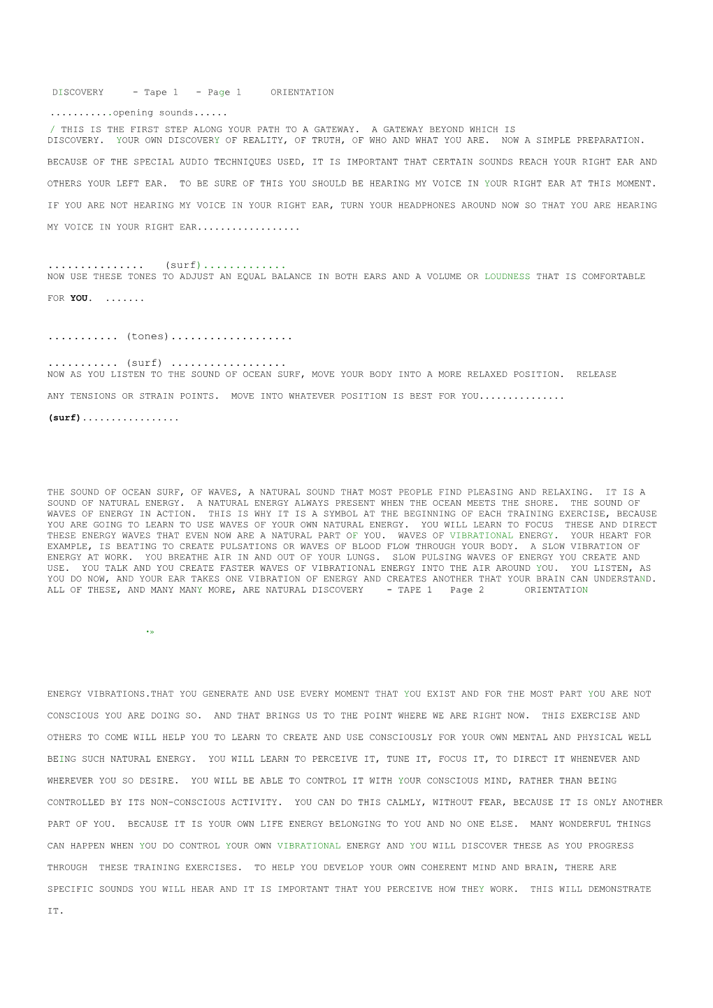 DISCOVERY - Tape 1 - Page 1 ORIENTATION