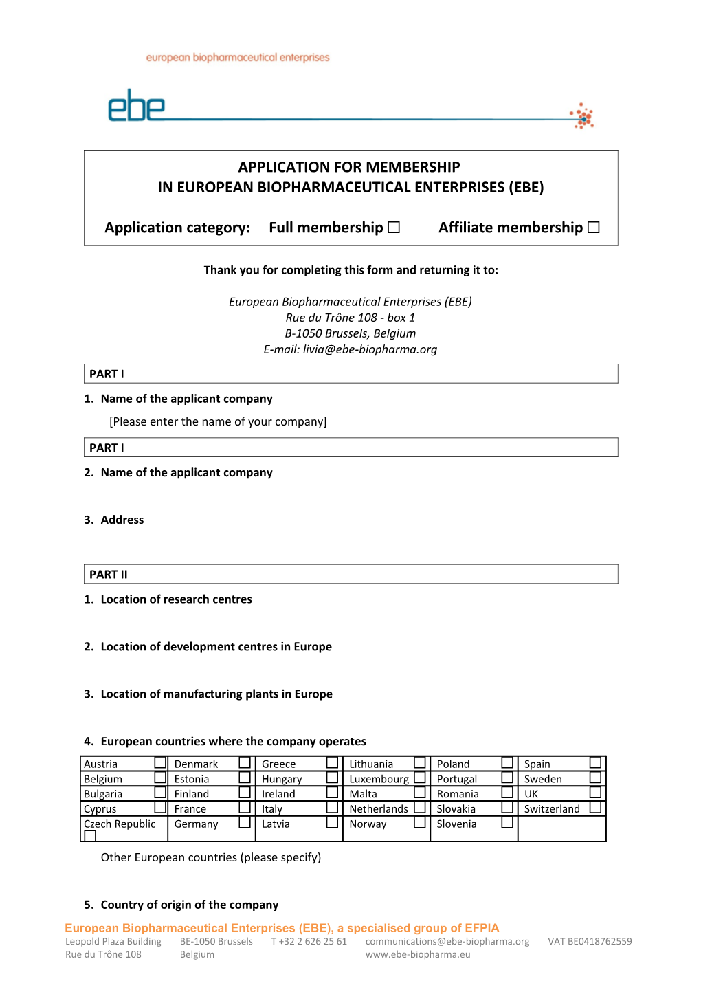 EBE Membership Form