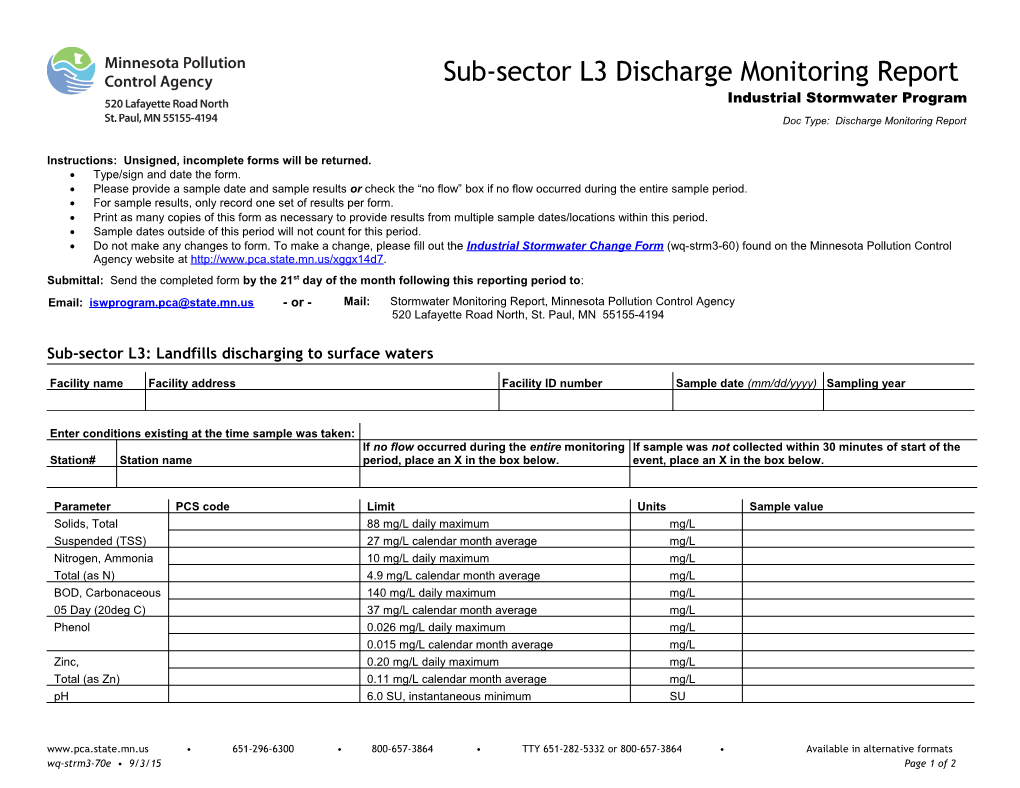 Sub-Sector L3 Discharge Monitoring Report Form