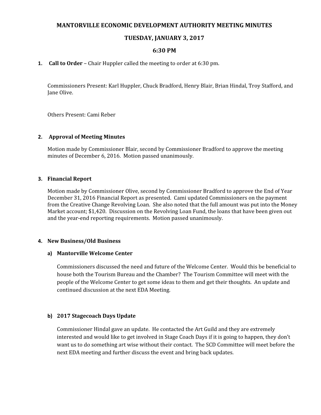 Mantorville Economic Development Authority Meeting Minutes