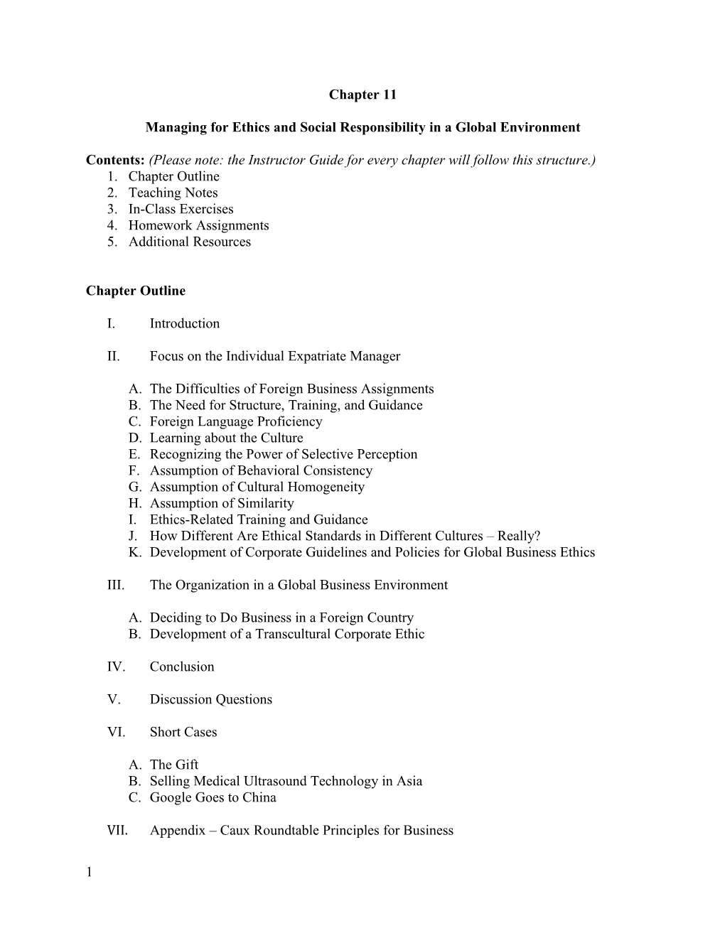 Managing for Ethics and Social Responsibility in a Global Environment