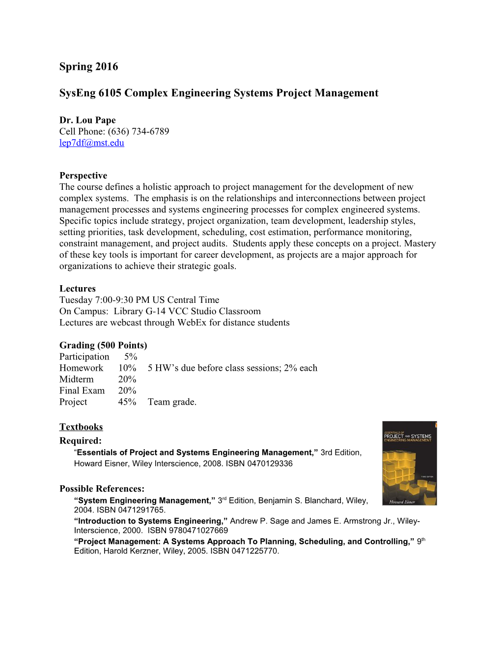 Syseng 6105Complex Engineering Systems Project Management