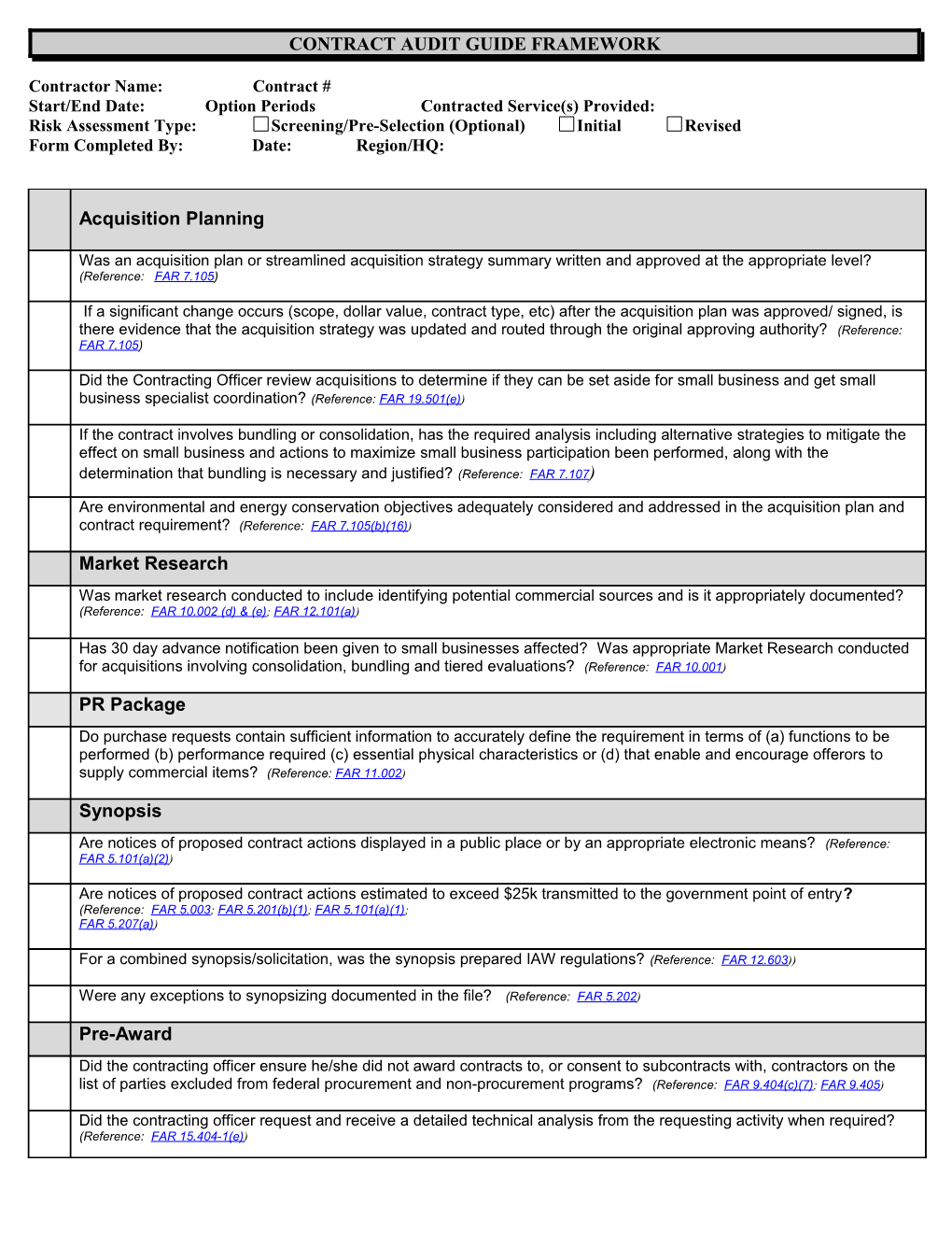 ESA CONTRACT RISK ASSESSMENT WORKSHEET (Revised 10/1/03)