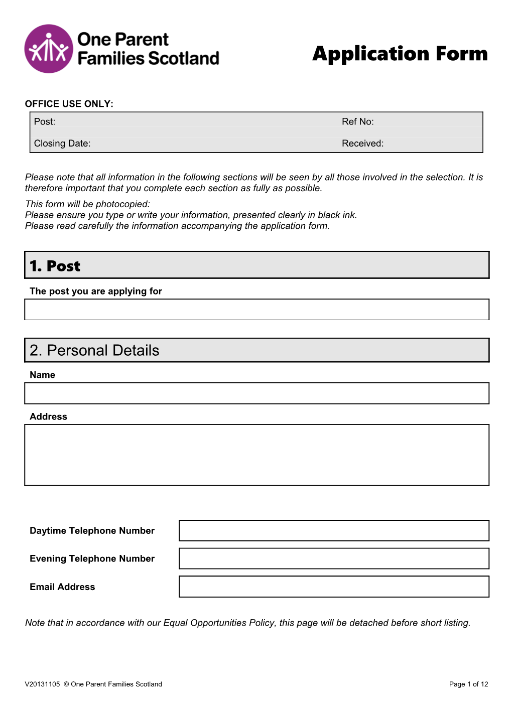 OPFS Application Form