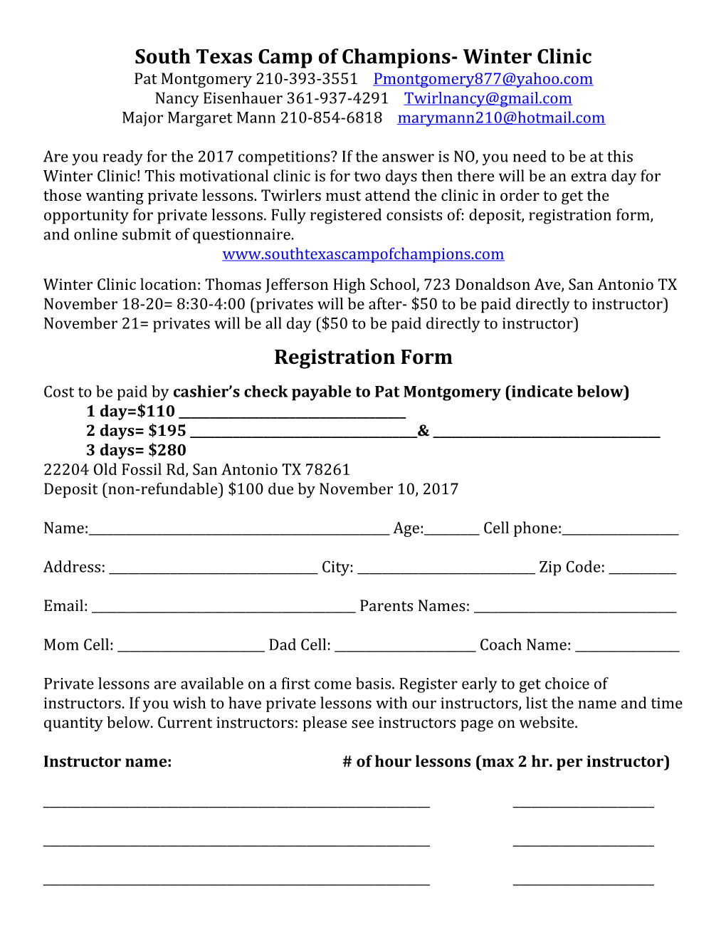 South Texas Camp of Champions- Winter Clinic
