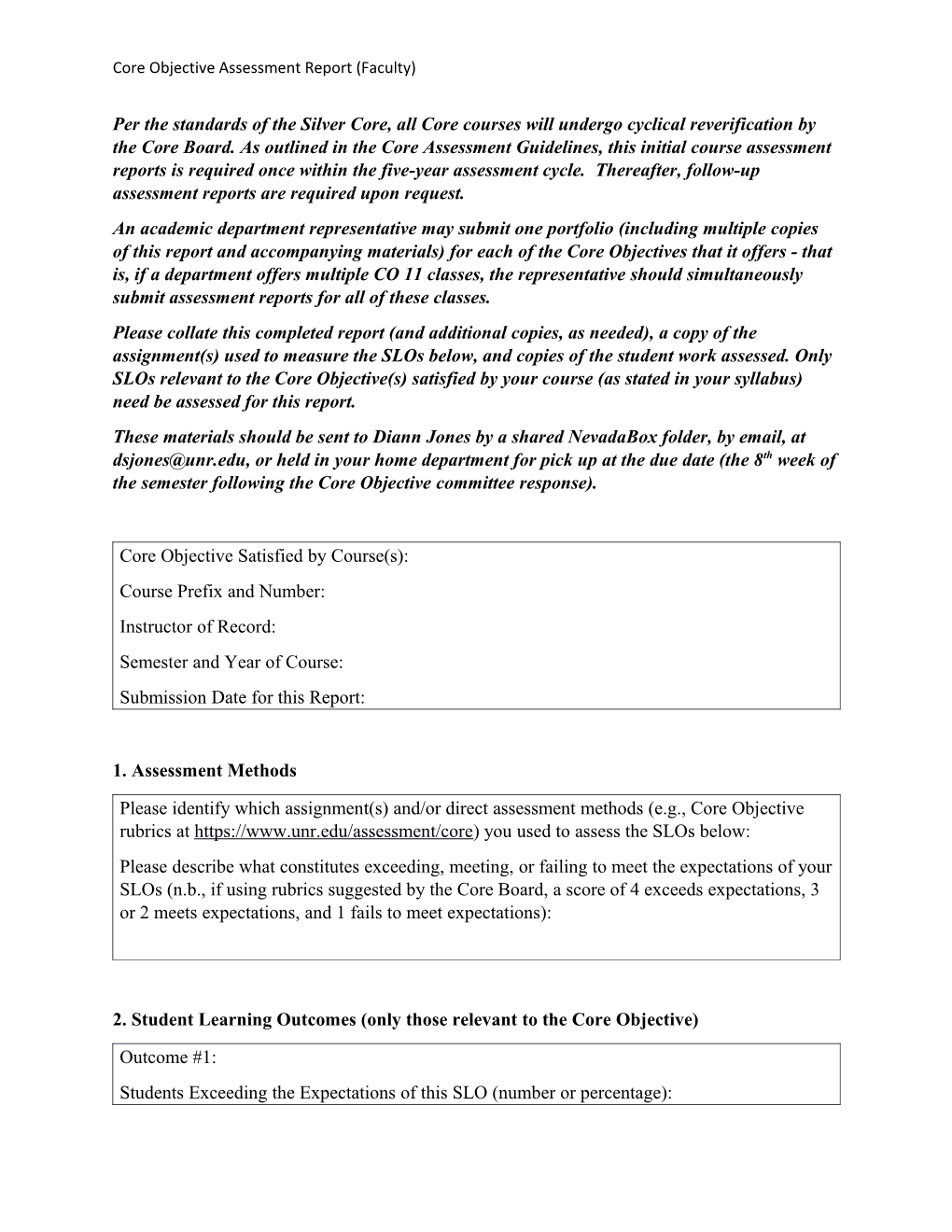 Core Objective Assessment Report (Faculty)