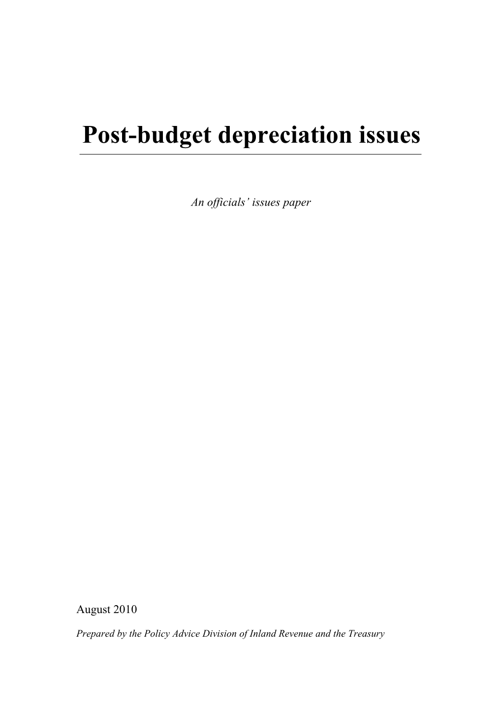 Post-Budget Depreciation Issues: an Officials' Issues Paper